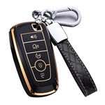 Cacacar for Ford Key Fob Cover with keychain, for Explorer Bronco Escape Edge Expedition Mustang F150 Fusion Ranger Lincoln Premium Soft TPU Full Protection Key Case Remote Key Holder (Size B-Black)