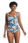 Maxine Of Hollywood Women's Side Shirred Girl Leg One Piece Swimsuit, Multi//Sunset Isle, 16
