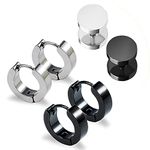 Yesallwas 6 Pieces Earrings for Men Women,Stainless Steel Round Hoop Earrings Dot Earrings Black Silver Gold