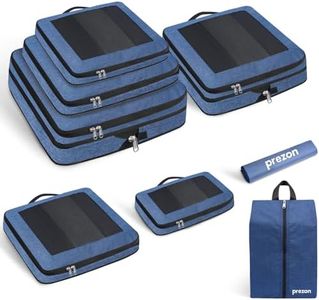 Prezon 8 Set/6 Set/4 Set Compression Packing Cubes for Travel, Lightweight Vacation Travel Essentials,Accessories for Suitcase Organizer Bags Set, Durable Luggage Organizer （8-Square-Navy）