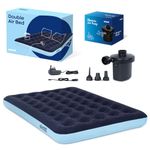 airzzZ Double Airbed With Pump - Inglatable Flocked Quick Inflation & Deflation Mattress - Comfortable Perfect For Camping,Hiking, Caravan, Guest Bed - Waterproof Portable (Double + AC Pump)