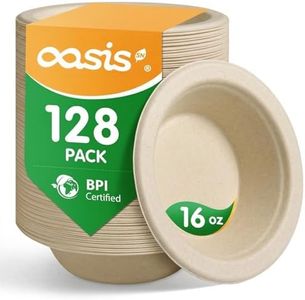 OasisSN 16 oz 128-Pack Compostable Paper Bowls, Disposable Salad & Soup Bowls, Heavy-Duty Bagasse Bowls for Pasta, Chili & Rice, Microwave & Freezer Safe, Eco-Friendly (Natural)