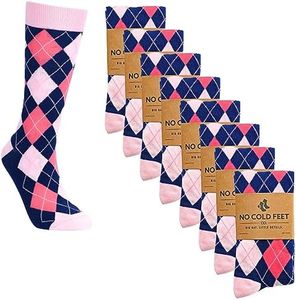 No Cold Feet Fun Colorful Novelty Socks for Men for Dress Casual Formal Groomsmen Wedding, Navy and Pink Argyle, 8-Pack