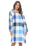 Casual Nights Women's Flannel Floral Long Sleeve Nightgown, Navy Plaid, Large