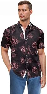 ETHANOL Men Classic Slim Fit Woven Short Sleeve Wrinkle Resistant Print Shirt MSTL46568 2434 Burgundy XL