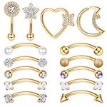 Drperfect Rook Daith Piercing Jewelry 16G Surgical Steel 8mm Curved Barbell Eyebrow Rings Helix Tragus Snug Lip Belly Button Piercing Heart Moon Daith Rook Earrings for Women Men2