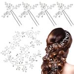 SNOWIE SOFT 5Pcs Bridal Hair Pin/Girls Hair Accessories, Flower Hair Accessories, Pearl Metal Wedding Hair Vine Crystal Beaded Hair Piece for Bride, Bridesmaids, Anniversary