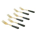 MGeezz Stainless Steel Golden Small Fork Set for Home Kitchen Cutlery Dinner Table with Green Ceramic Handle Design Salads and Fruit Fork