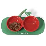 VETRESKA Cat Food Bowl Ceramic Cat Bowls for Food and Water Tilted Puppy Cat Feeding Bowl Relieve Whisker Fatigue Cherry Cat Bowls Anti Vomit Wide Shallow Cat Dishes Non-Slip Medium Small Dog Pet Bowl