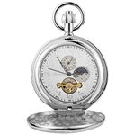 Tiong Silver Single Open Case Men's Mechanical Pocket Watch, Arabic Numeral Scale Mechanical Pocket Watches for Men, with Gift Box and Chain Gifts