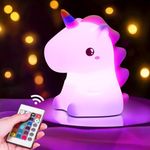 DIWUJI Cute Silicone Unicorn Night Light for Kids,16 Color Changing Nursery Beside Lamp with Remote,USB Rechargeable Squishy Led Lamp for Toddlers, Kawaii Birthday Gift for Kids Room Decor, (Unicorn)