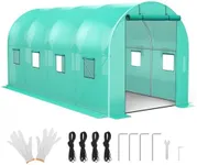 GarveeLife 7*15*7FT Portable Walking in Tunnel Tent, Walk-in Greenhouse with Bottom widening Design, Galvanized Pipe, 2 Full-Opening Roller Zippered Door & 8 Screen Windows, Greenhouses for Outdoors