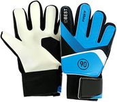 Kids Soccer Goalie Gloves, Anti-Slip Youth Sports Full Finger Protection Gloves, 5/6/7 Size Latex Children Football Goalkeeper Gloves with Adjustable Wrist Strap Unsex Training Gloves (Blue, Size 5)