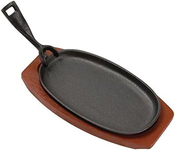 Vogue F464 Olympia - Plato ovalado de hierro fundido con soporte de madera, color negro, 240 x 140 mm