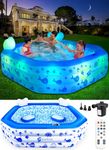 StarOcean Inflatable Pool with Lights,2024 Solar Inflatable Swimming Pool for Kids,Adults,Blow up Pool with Remote Control,Pump,Large Kiddie Pool with Seat&Backrest,Kids Pool for Backyard-85"x85"x25"