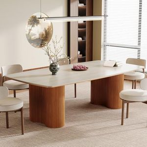 Tribesigns 78.7" Sintered Stone Dining Table for 8-10,Luxury Rectangular Kitchen Table with Solid Wood Legs, Mid-Century Dining Room Table Dinner Table for Living Room