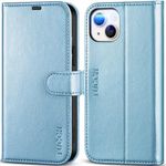 TUCCH Flip Case for iPhone 15 Plus (6.7") 2023, Magnetic PU Leather Wallet Stand Folio Cover with[Protective RFID Blocking][Card Slots][Shockproof TPU]Compatible with iPhone 15 Plus, Shiny Light Blue