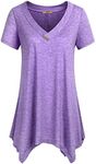 Miusey Flowy Shirts For Women, Ladies Summer Short Sleeve Trendy Tops Asymmetrical Shirt Summer Dresses For Women 2022 A Line Flowy Tunic Comfortable Casual Work Wear Purple Dress M