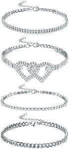 Dochais 4 cavigliere per donne e ragazze, braccialetti con strass a forma di cuore, cavigliera da tennis in argento, catena per piede con diamanti CZ impilabile, gioiello da spiaggia con sandali a