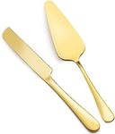 Hnqiqs Wedding Cake Knife and Server Set, Cake Cutting Set for Wedding,Stainless Steel Cake Knife Suitable for Weddings, Includes 9.29 Cake Knife,8.86 Cake Server, Gold