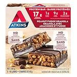 Atkins Protein Bars - Peanut Fudge Granola, Low Sugar, Keto Friendly, High Protein, High Fibre, 1g Sugar, 2g Carbs, 5ct