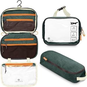 Toiletry Bag Kit Set: Hanging Travel Toiletry Bag + 311 TSA Cosmetic Liquid Bag + Ultralight Accessory Organizer Pouch (Green)