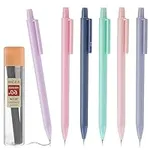 Bewudy 6PCS Mechanical Pencil with 60PCS HB Refills, Cute Mechanical Pencils 0.5mm Aesthetic Pencils Retractable Artist Pencil for Writing, Sketching, Drawing Office School Supplies