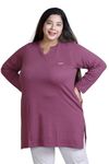 CUPID Women's Cotton Plus Size Plain Full Sleeves Long Top for Summer n Semi Summers with One Side Pocket for Ladies Solid T Shirt_Mauve_4XL