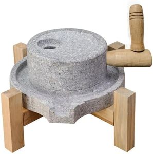 Nizodo Natural Granite Stone Grain Mill Grinder with Wooden Stand