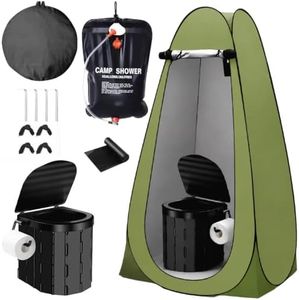 Camping Toilet Tent Kit with Pop Up Privacy Tent & 20 Gallon Camp Shower Bag, XL Folding Camping Toilet for Adults, Outdoor Shower Changing Room with Waste Bags for Hiking RV Beach Travel