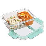 Allo FoodSafe Compartment Glass Lunch Box with Break Free Detachable Lock, 450C Oven & Microwave Safe, Borosilicate Glass Container with Partition Divider, Office Tiffin 580ml, Rectangle