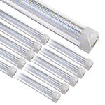 8FT LED Shop Light Fixture, 10 Pack T8 Integrated LED Tube Lights, 72W 9500LM 6500K High Output Clear Cover, V Shape 270 Degree LED Lighting for Garage Warehouse, Upgraded Shop Lights Plug and Play