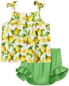 EASWEET Bamboo Viscose Baby Girl Outfit Sleeveless Tops with Bloomers 2 Pieces Baby Girl Clothing Set, Summer Lemon, 18-24 Months
