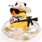 Duck for Cars, Rubber Duck for Car Dashboard, Squeaky Duck Bath Toy Yellow Duck Car Ornament Fun Cowboy Duck Car Accessories Car Dashboard Decorations with Swim Ring Hat Scarf Glasses (Style 4)