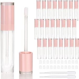 COSIDEA 26 pcs Refillable Empty 8ml Lip Gloss Tubes with clear Wand，Round Pink Lipgloss Containers，DIY cosmetic packing Container Bulk Wholesale