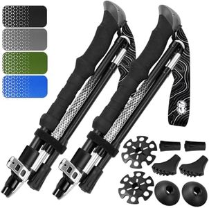 Hiker Hunger Folding Walking Stick, Folding Trekking Poles, Hiking Sticks Foldable Hiking Poles for Men Walking Sticks for Seniors Trekking Poles for Hiking Collapsible Walking Sticks (Black, Large)