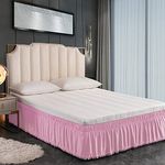 Exclusivo Mezcla Pom Pink Bed Skirt for King Size Bed with 40cm Tailored Drop, Easy Wrap Around Dust Ruffles Adjustable Elastic Belt, Wrinkle and Fade Resistant