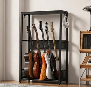 EmberGlow Multi-Guitar Stand, Reinforced & Thickened , Independent Stable Support, Patent Design Authorization,All-Around Protection for Acoustic, Electric, Bass and Ukulele (Model L, Brown Shelf)