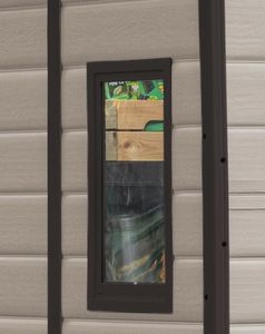 Keter Manor 6x5 ft Outdoor Garden Shed – Wood-Effect Resin, Double Doors, Beige/Brown