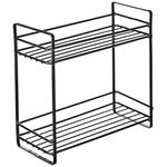 Amazon Brand - Solimo Metal Mesh 2-Tier Spice Rack | Cabinet & Counter-Top Storage Shelf Organizer | Freestanding Rack Holder for Spice Jars & Bottles | For Kitchen Cabinet, Bathroom, Pantry (Black)