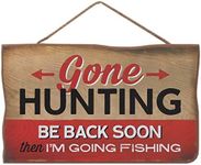 Open Road Brands Gone Hunting Then Fishing Hanging Wood Wall Decor - Funny Sign for Cabin, Lake House or Lodge