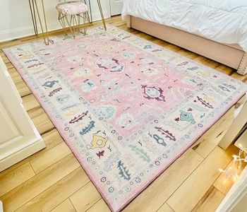 Modern Oushak Rug, Vintage Turkish Pink Oriental Antique Inspired Small Area Rugs, Washable Luxury Living Room Bedroom Bathroom Kitchen Entry 2'5 x 5'