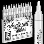 White Paint Pens for Rock Painting, Stone, Ceramic, Glass, Wood, Tire, Fabric, Metal, Canvas. Set of 12 White Marker for Acrylic Painting, Water-based, Medium Tip