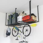 StoreYourBoard Heavy-Duty Steel Overhead Ceiling Shelf, 3x8 Garage Organization Rack with Hooks, Holds 700 lbs