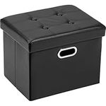 COSYLAND 17 Inches Folding Storage Ottoman Bench with Handles, Short Ottoman Stool,Storage Chest, Foot Rest Stool, Black