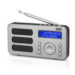 Portable DAB Radio - August MB225 - DAB/DAB +/FM - RDS Function, 40 Presets, Stereo/Mono Portable Digital Radio, Dual Alarm, Rechargeable Battery, Headphone Jack (Silver)