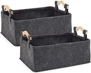 Farmlyn Creek Grey Felt Storage Baskets with Wooden Handles, Toilet Paper Bins (15 x 8.1 in, 2 Pack)