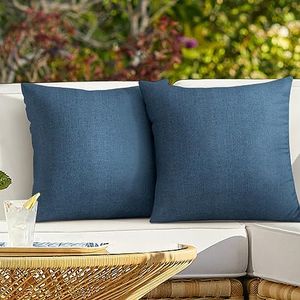 ReeQuo Pack of 2 Outdoor Throw Pillow Covers,Decorative Solid Line Waterproof Pillowcases Farmhouse Cushion Covers for Garden Patio Sofa Home Decoration 18x18 Inch Navy Blue