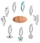 Finrezio 9 Pcs 14G Clicker Belly Button Rings Surgical Steel Belly Bars for Women Girls Click Navel Curved Belly Button Piercing CZ Butterfly Belly Ring Piercing Jewellery