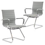 Wahson Meeting Office Chairs Set of 2 Reception Chairs in PU Leather,Visitors Chair with Chrome Frame,Guest Chairs(Grey)